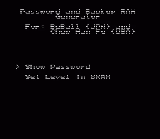 jeu Be Ball Password and Backup RAM Generator
